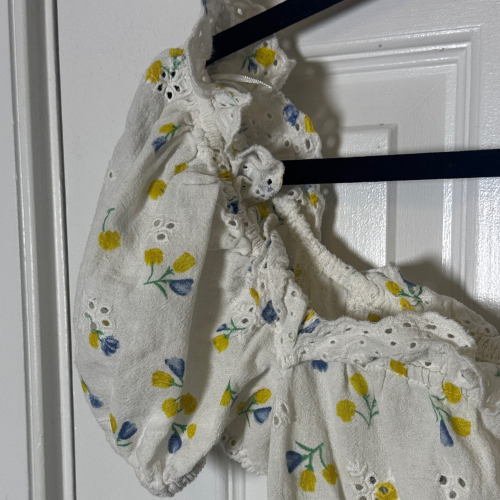 ZARA Floral Eyelet Puff Sleeve Smocked Back Ruffle Crop Top Cottagecore M - Picture 4 of 6